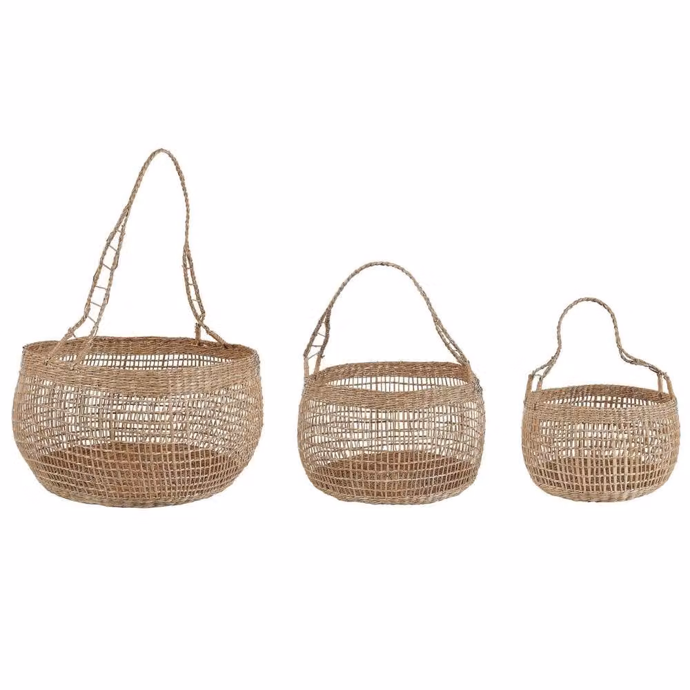 Wyld and Coco Seagrass Storage Basket Set of 3 with Handles, Brown – 2