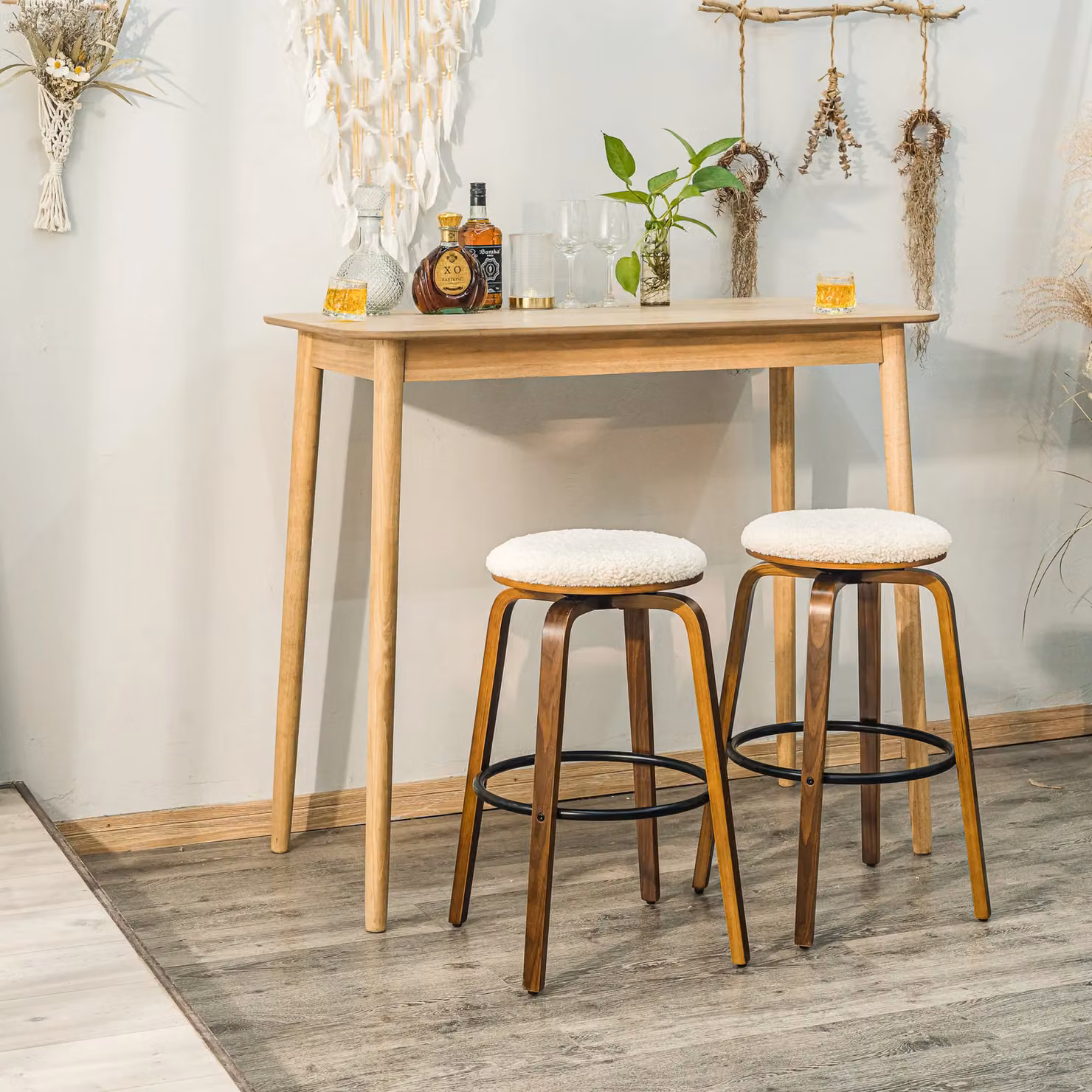 Nordlys Set of 2 Industrial Metal and Wood Bar Stools in White – 3