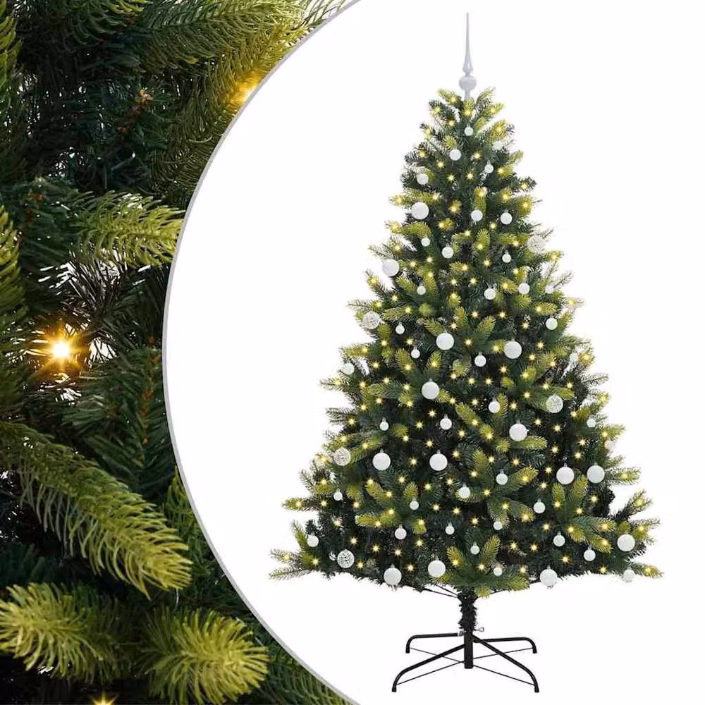 Berkfield Home Artificial Hinged Green Christmas Tree with 300 LEDs, Height: 180 cm – 2