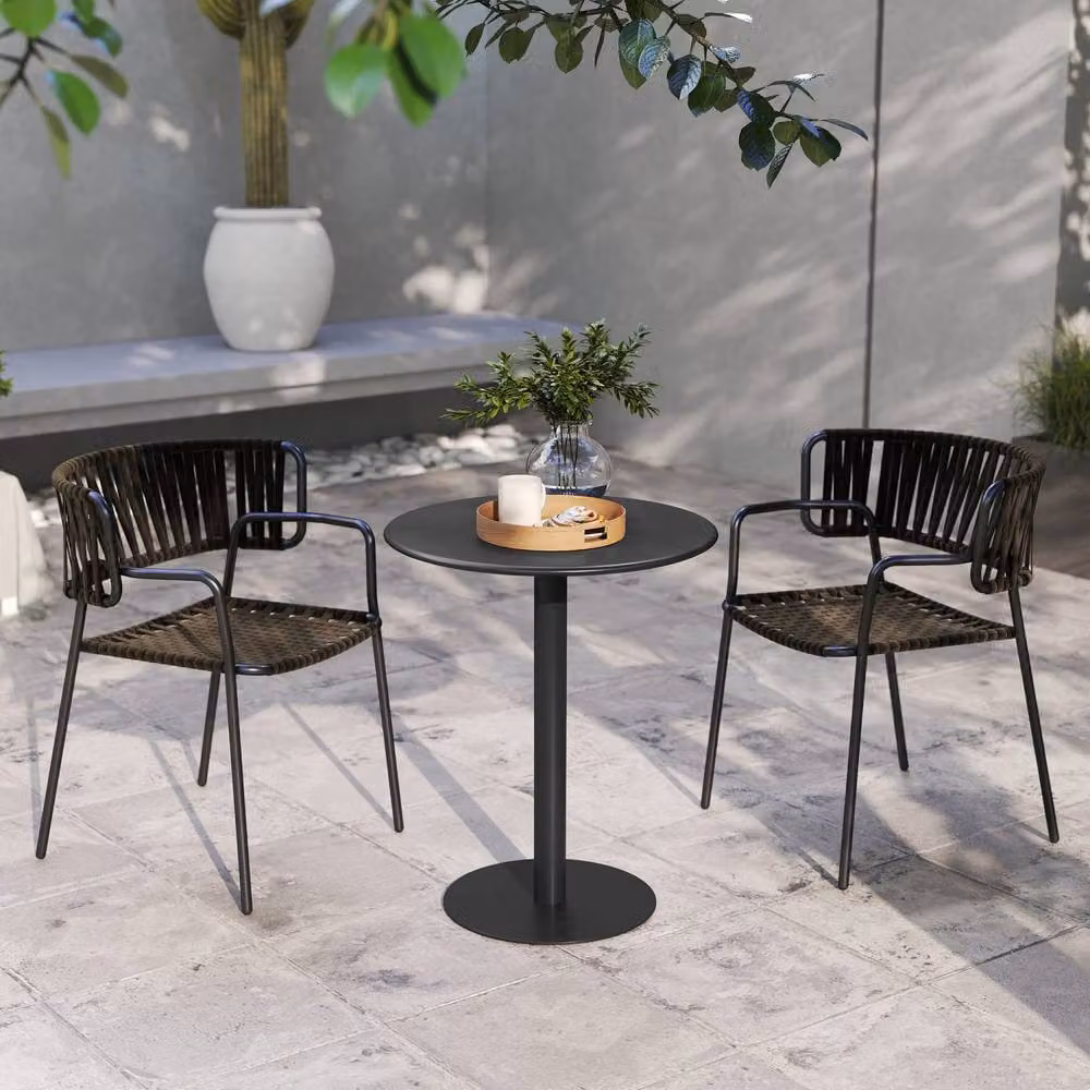 Wyld Haus Lestaguette Round Dining Table in Black with Powder Coated Steel Base, Diameter: 60 cm – 7