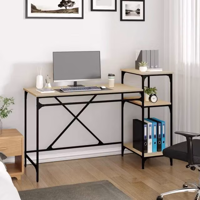 Berkfield Home Charming Writing Desk with Shelves in Sonoma Oak, W/D/H: 135 x 50 x 90 cm – 1