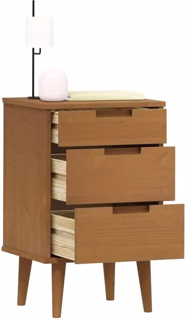 Berkfield Home Beautiful MOLDE Bedside Cabinet in Brown Solid Pine Wood, W/D/H: 40 x 35 x 65 cm – 1