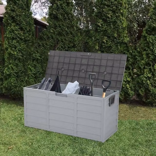 EONLION Grey Waterproof Garden Storage Box with Wheels, 280L