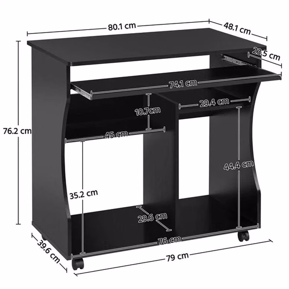 EONLION Modern Black Computer Desk with Castors, Width: 100 cm – 2