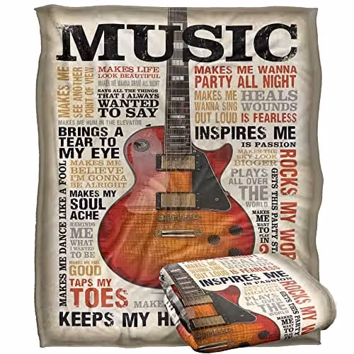 Bcreative Retrorocket Studio Music Silky Touch Super Soft Fleece Throw Blanket, White, W/D/H: 152 x 127 cm