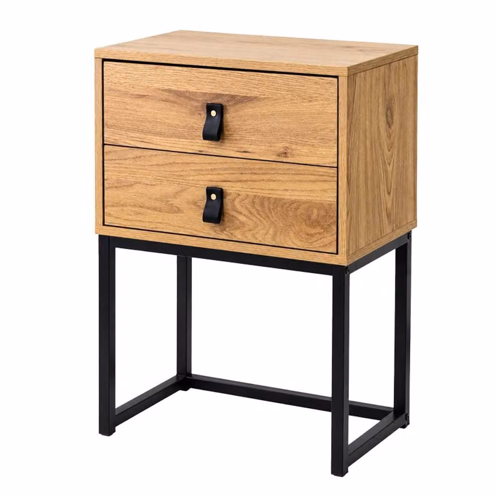 CALICOSY JILL Bedside Table with 2 Drawers and Metal Legs in Light Brown Oak Effect, W: 45.0 cm, D: 29.0 cm, H: 65.5 cm – 3
