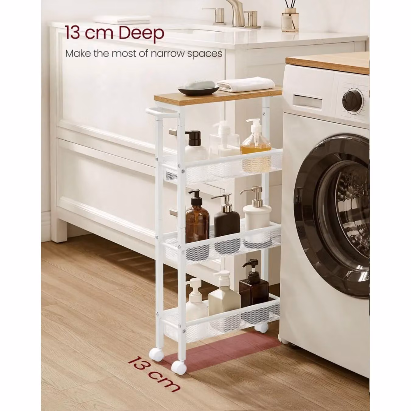 VASAGLE 4-Shelf Space Saving Kitchen Trolley with Wheels, White – 3