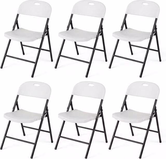 Set of 6 White Foldable Plastic and Metal Chairs by COSTWAY