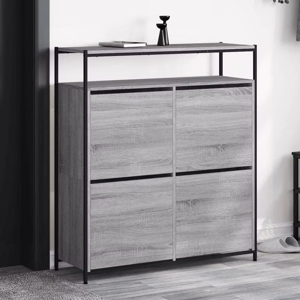 Berkfield Home Grey Shoe Cabinet with 4 Tilting Compartments, W/D/H: 100 x 34 x 112 cm – 2