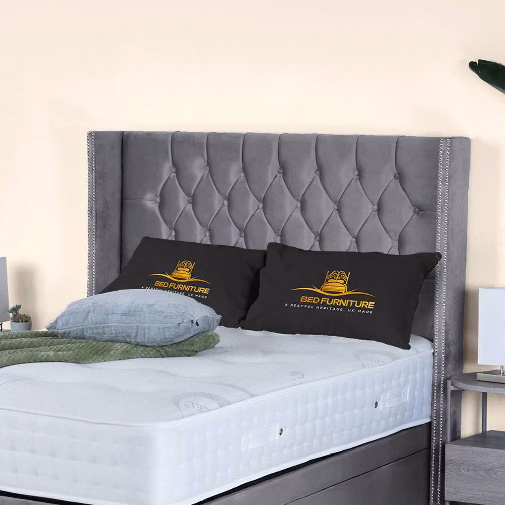 UK Bed Furniture Francesca End Lift Divan Ottoman Bed with 54 Inch Diamond Headboard in Grey, W/D/H: 90 x 190 cm – 2