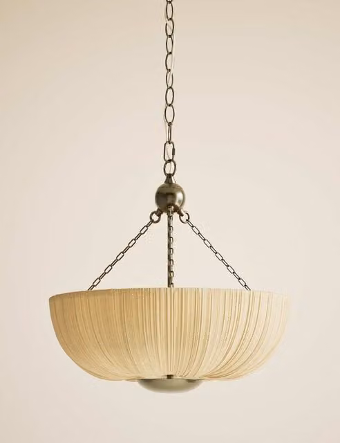 M&S Pleated Fabric Dome Suspended Uplighter Pendant Light in Gold and Beige