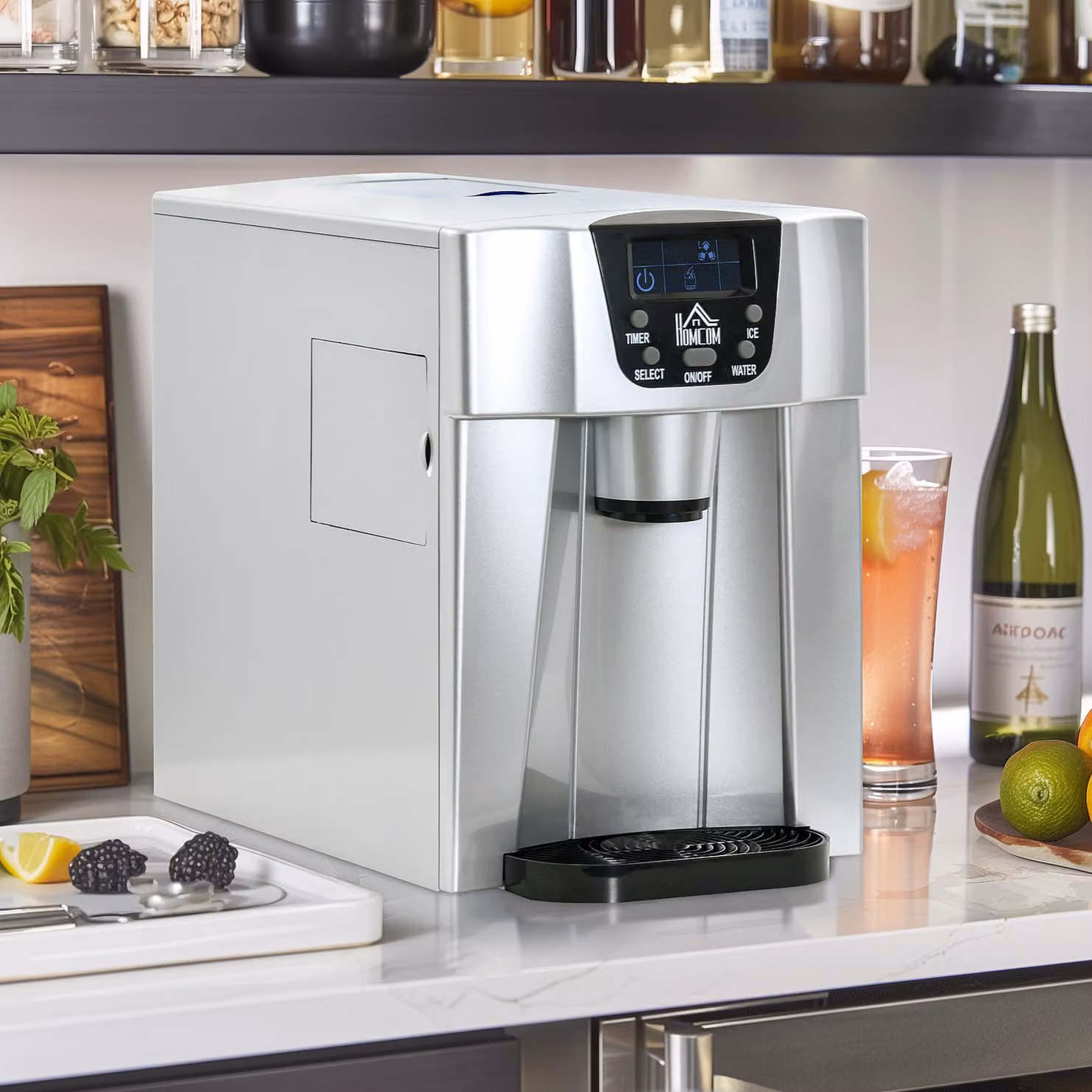 HOMCOM Ice Maker Machine and Water Dispenser with 3L Tank, Stainless Steel Countertop Ice Cube Maker with Digital Display and Adjustable Cube Size, Produces 12kg in 24 Hours – 2