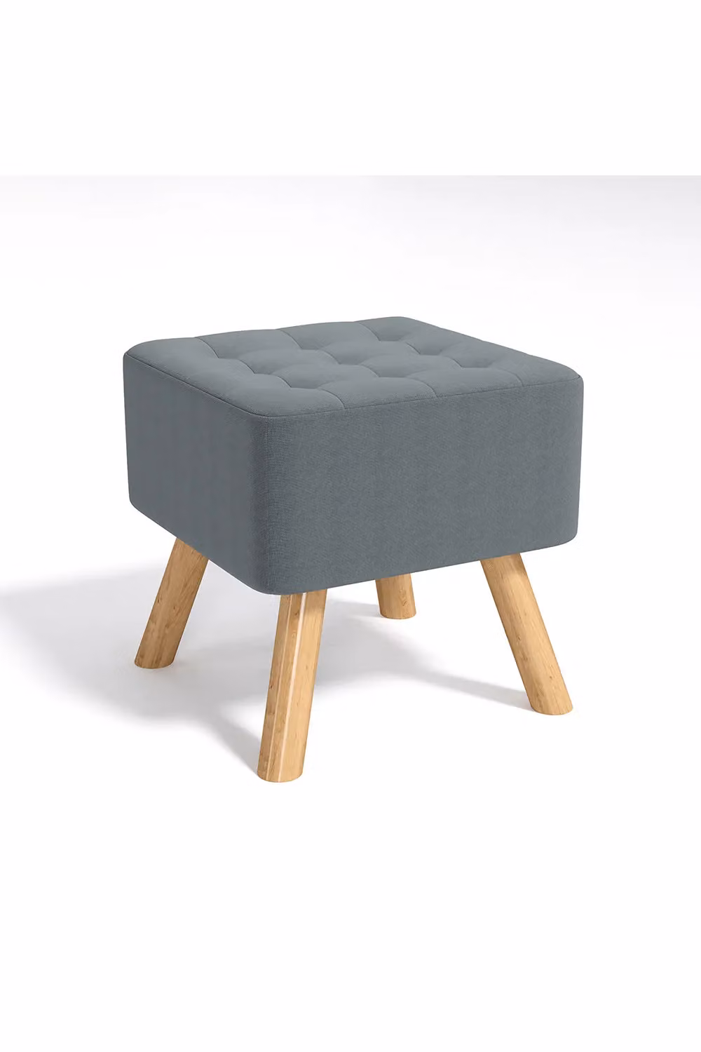 Living and Home Grey Linen Padded Square Footstool with Wooden Legs – 2