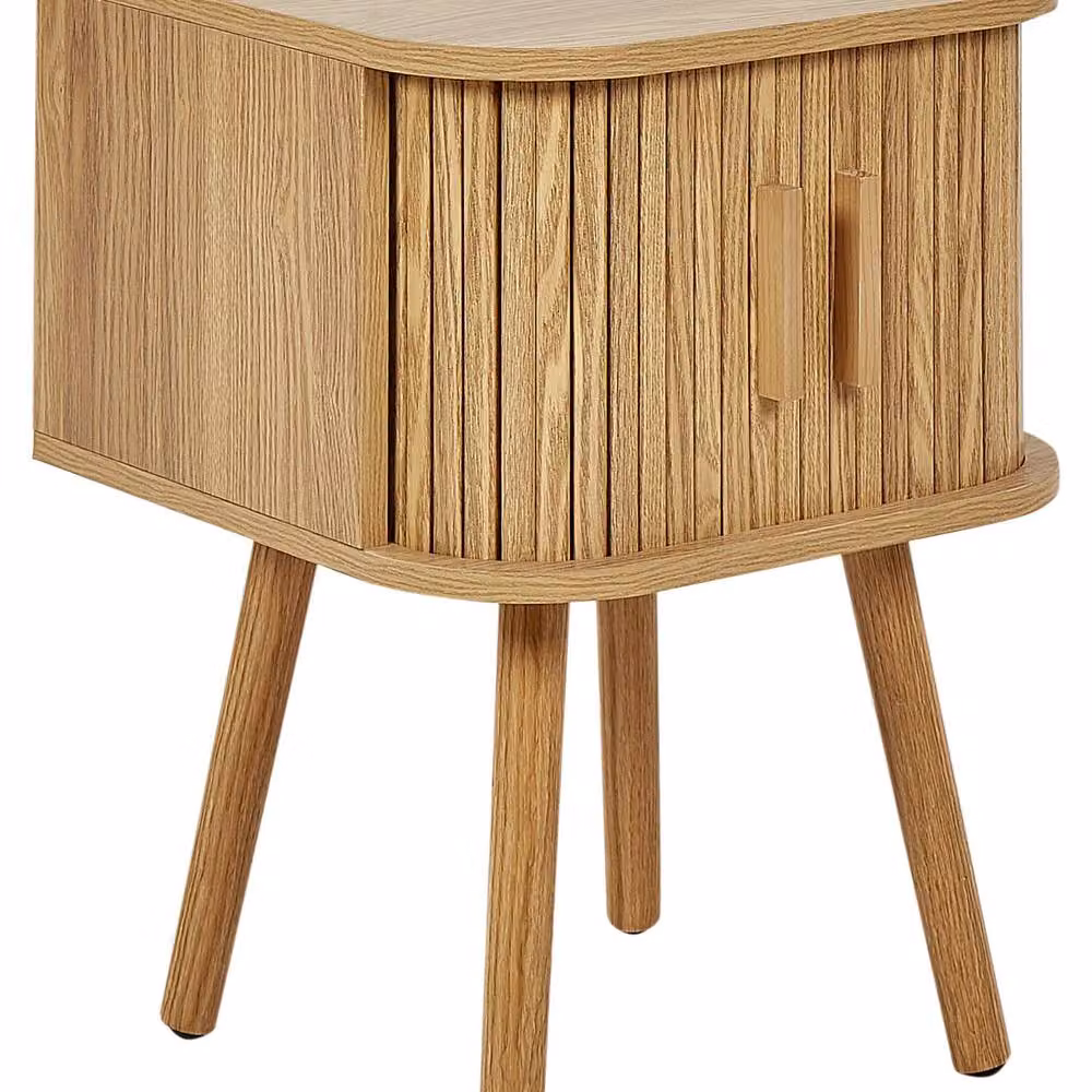 Wyld and Coco Nightstand in Light Brown Laminated Wood with Solid Pine Legs and Sliding Door, W: 40 cm, D: 40 cm, H: 54 cm – 2