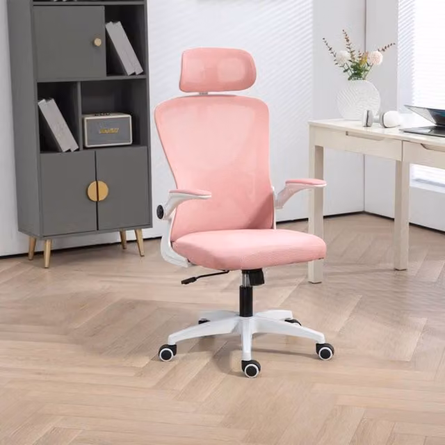 EONLION Ergonomic Office Chair in Pink with Headrest and Armrests, Height Adjustable