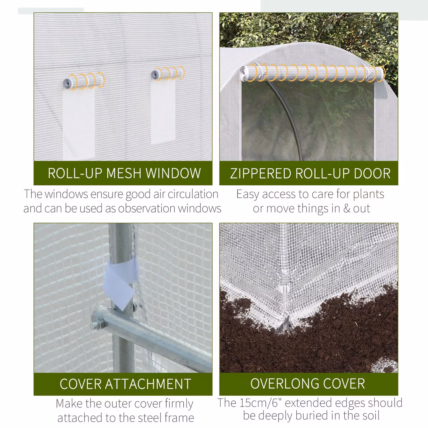 OUTSUNNY White Metal Walk-in Garden Greenhouse Poly Tunnel, W/D/H: 200 x 200 x 200 cm – 3