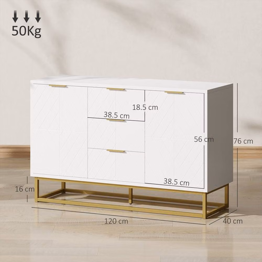EONLION White Modern Sideboard Storage Cabinet with 3 Drawers and Gold Accents, Width: 100 cm – 2