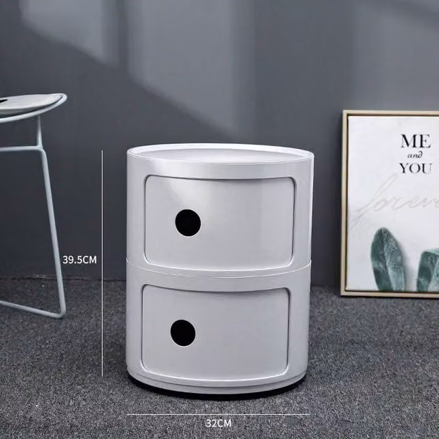 FLAVORA White 2-Tier Cylindrical Round Freestanding Storage Cabinet with Sliding Doors