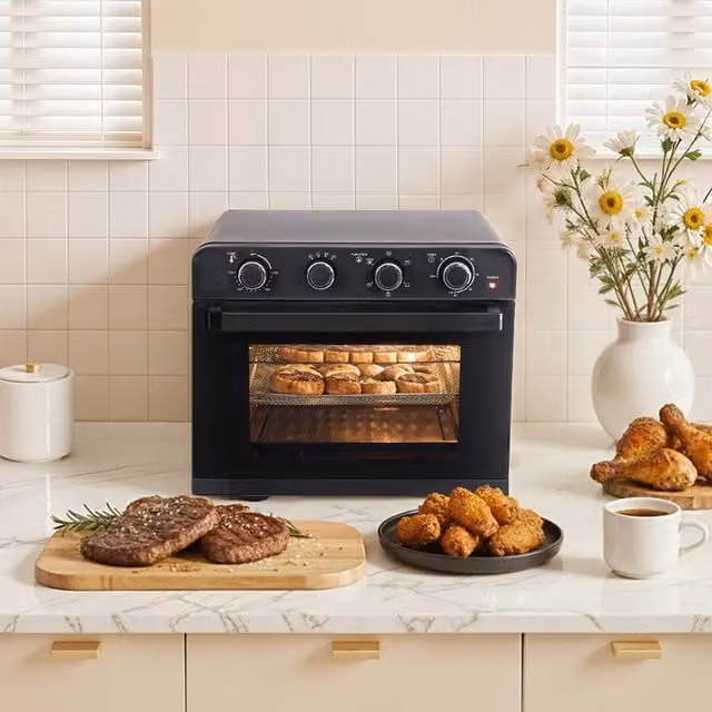 Livingandhome Large Hot Air Fryer Oven with Enamel Baking Tray and Glass Components, Black