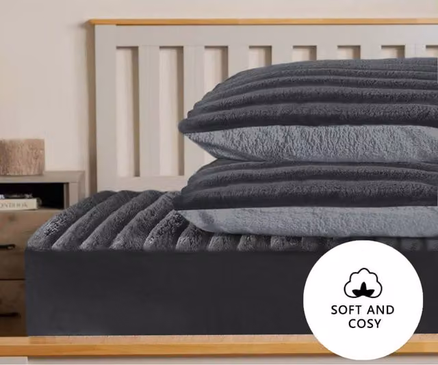 Velosso Striped Plush Supersoft Jumbo Cord Ribbed Pillowcase Pair in Grey Anthracite
