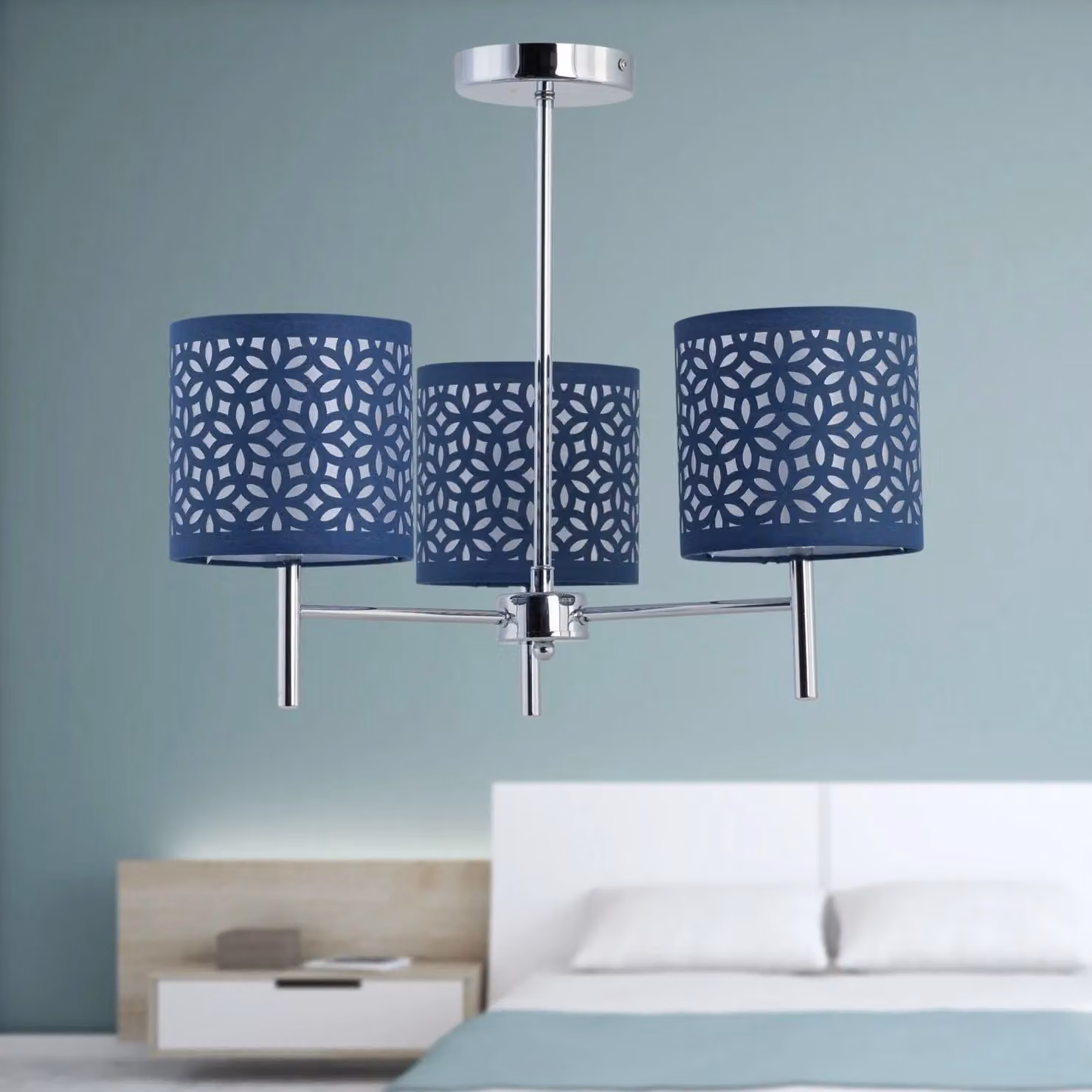 First Choice Lighting Brea Set of 2 Chrome Ceiling Light Fittings with Navy Blue Cut Out Shades – 3