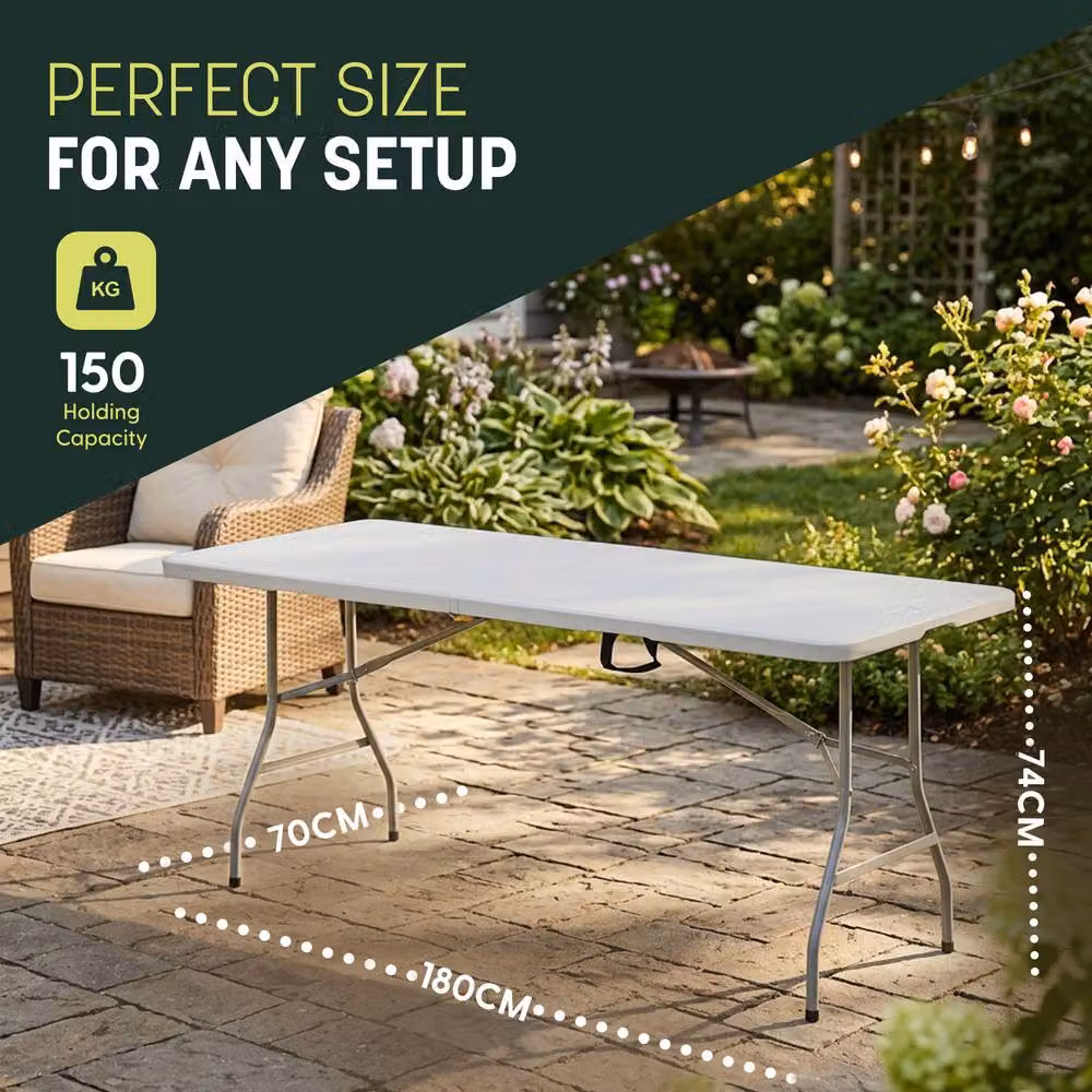 Keplin Portable Folding Table in White Rattan, W/D/H: 180 x 70 x 74 cm – 2