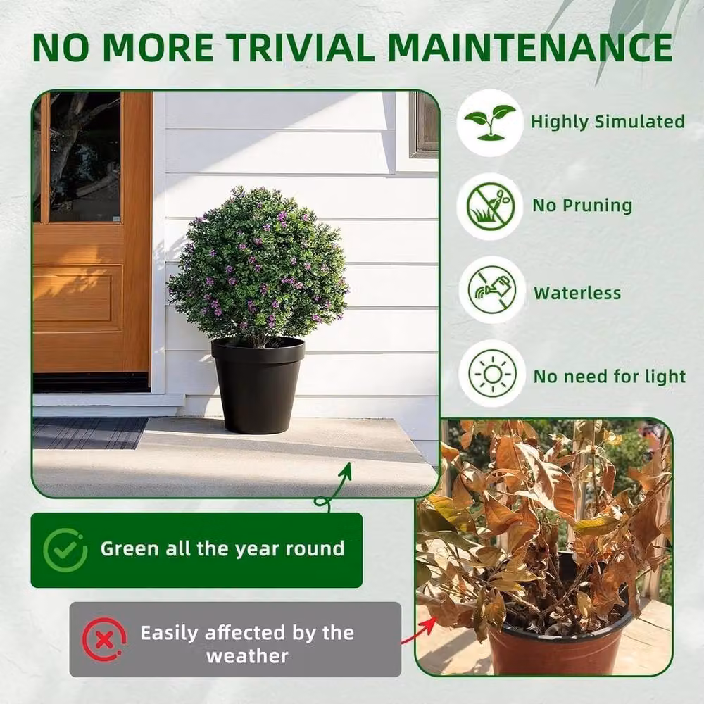 VOGREX Set of 2 Green Artificial Cedar Round Topiary Ball Trees with Ground Spikes – 3