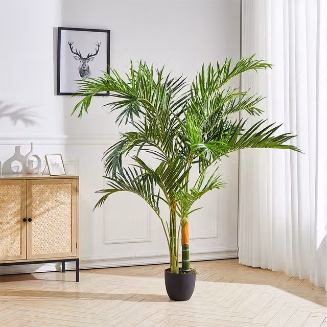Livingandhome Artificial Green Palm Tree in a Black Plastic Pot, Height: 200 cm