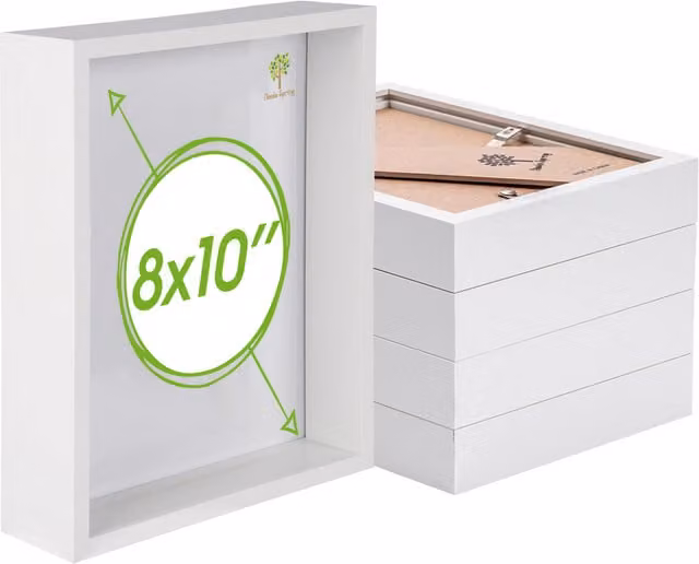 Nicola Spring Pack of 5 White Rectangular 3D Deep Box Photo Frames, W/H: 20.32 x 25.4 cm