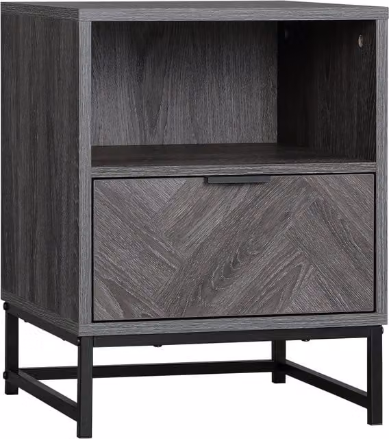 HOMCOM Bedside Table with Drawer and Shelf in Dark Grey with Steel Legs