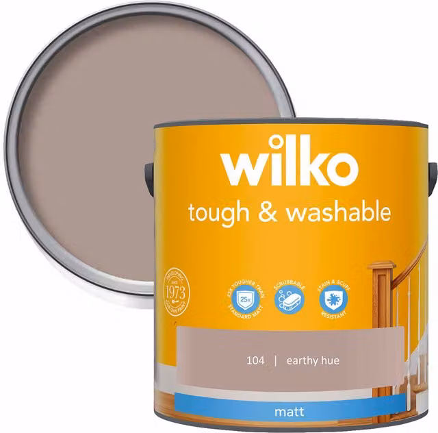 wilko Tough and Washable Matt Emulsion Paint, Earthy Hue, Brown, 2.5 l