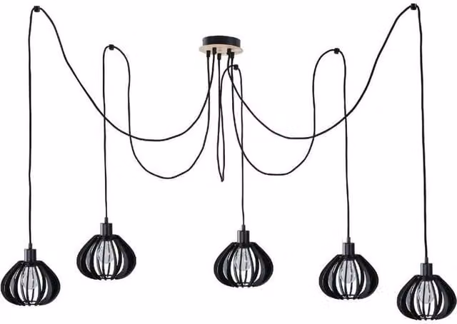 Netlighting Nicoleta Cluster Pendant Ceiling Light in Black and Wood with 5x E27 Sockets