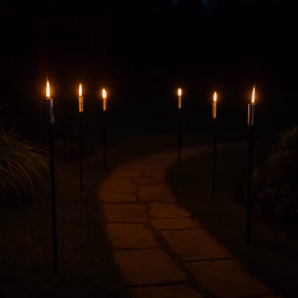 Harbour Housewares Set of 6 Black Metal Cylinder Tiki Garden Flame Torches with Ground Spike – 1