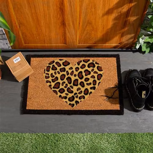 Nicola Spring Leopard Heart Coir Door Mat, Multicolour and Brown, W: 60 cm, D: 40 cm – 2