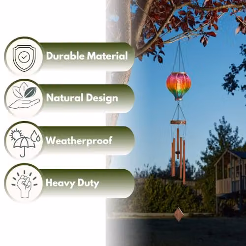 Marco Paul Solar Hot Air Balloon Wind Chime with Warm White LED Flame Effect, Multicolour, Height: 105 cm – 3