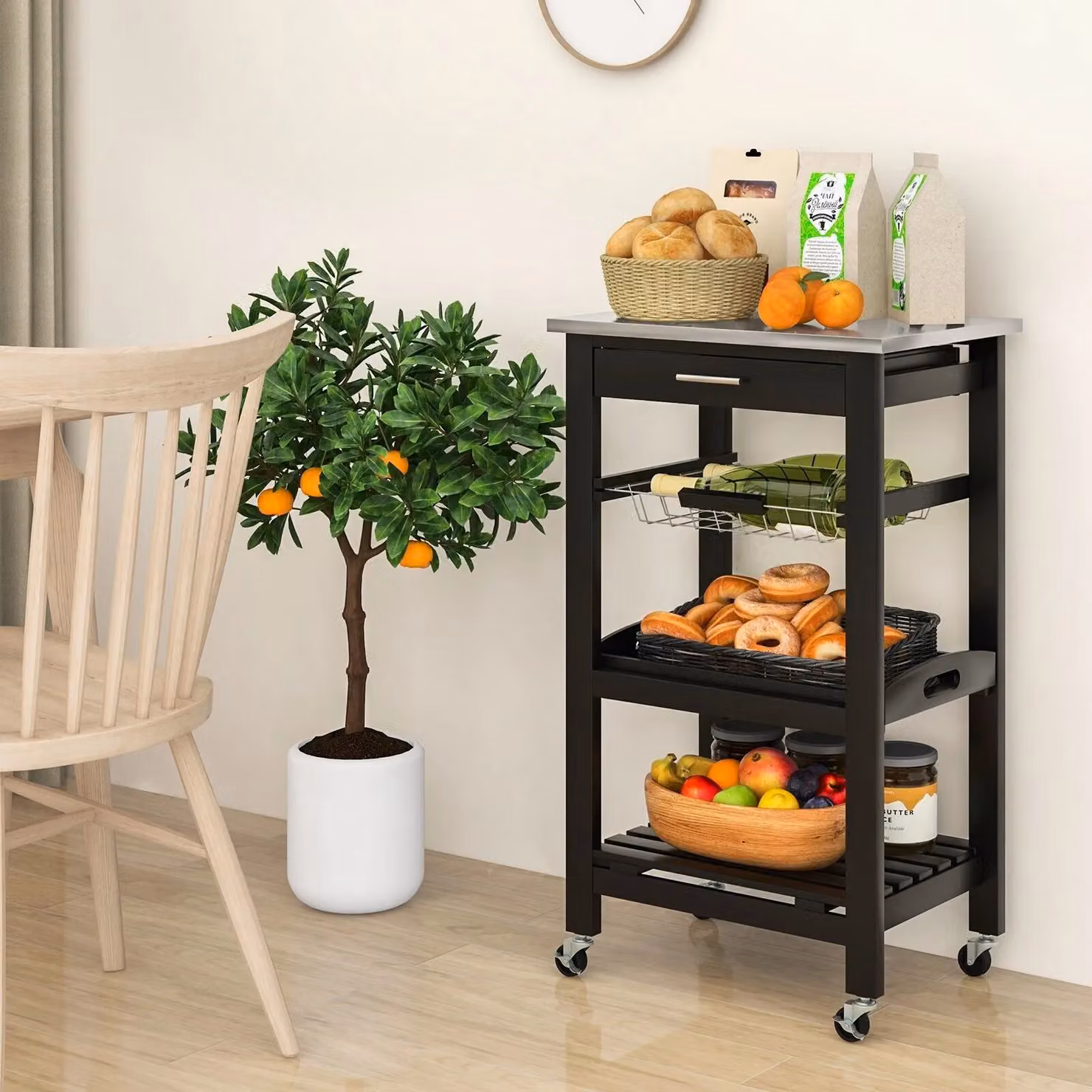 Costway Rolling Kitchen Storage Trolley Cart Cupboard Island in Black – 4