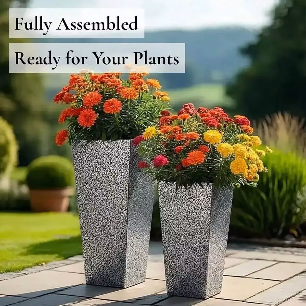 Access Garden Products Tall Tapered Square Planter, Galvanised Steel, Silver and Black, Height: 90 cm – 7