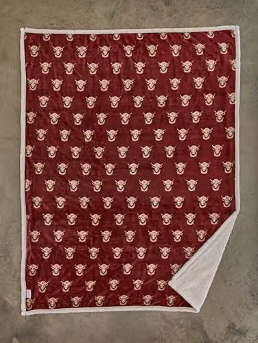 Deyongs Highland Cow Cuddly Sherpa Fleece Throw, Mulberry, W: 140 cm, D: 180 cm – 3