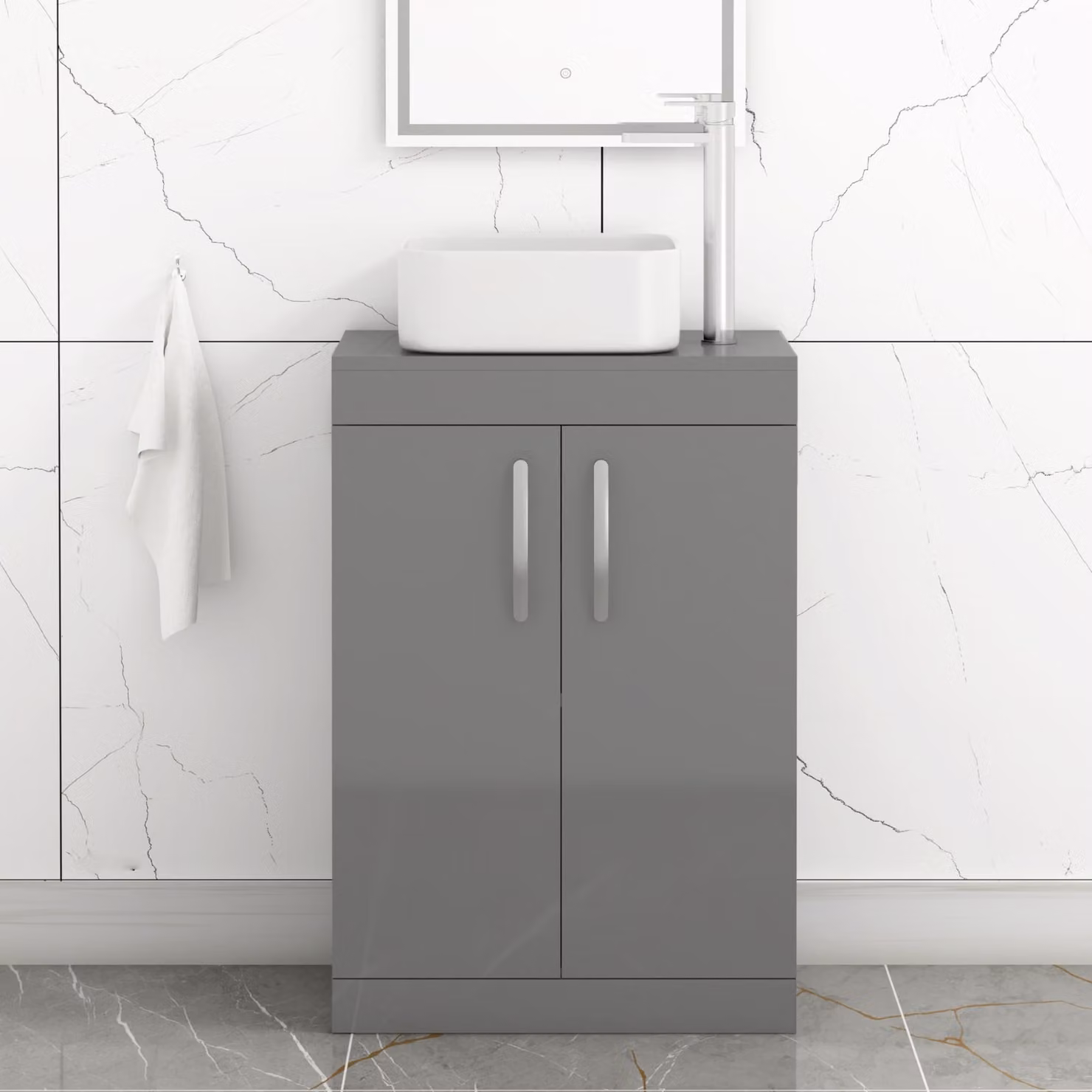 Royal Bathrooms Elena Floor Standing 2 Door Vanity Unit with Countertop Basin in Indigo Grey Gloss