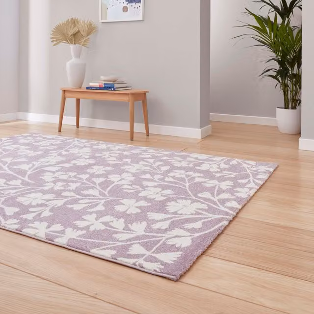 Catherine Lansfield Grace Floral Rectangular Rug in Purple