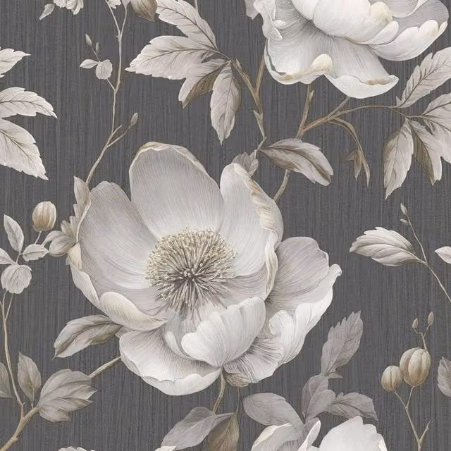 Muriva Alethia Floral Textured Botanical Wallpaper in Grey