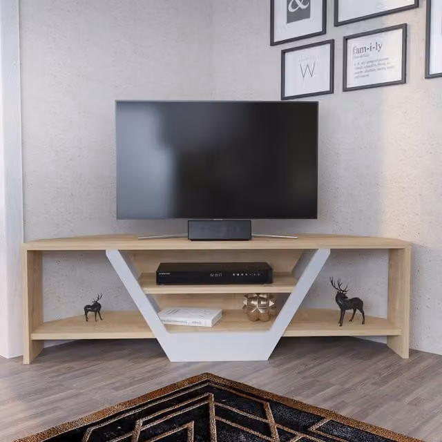 Decorotika Minimalist MDF Corner TV Unit in White and Brown, W: 120 cm