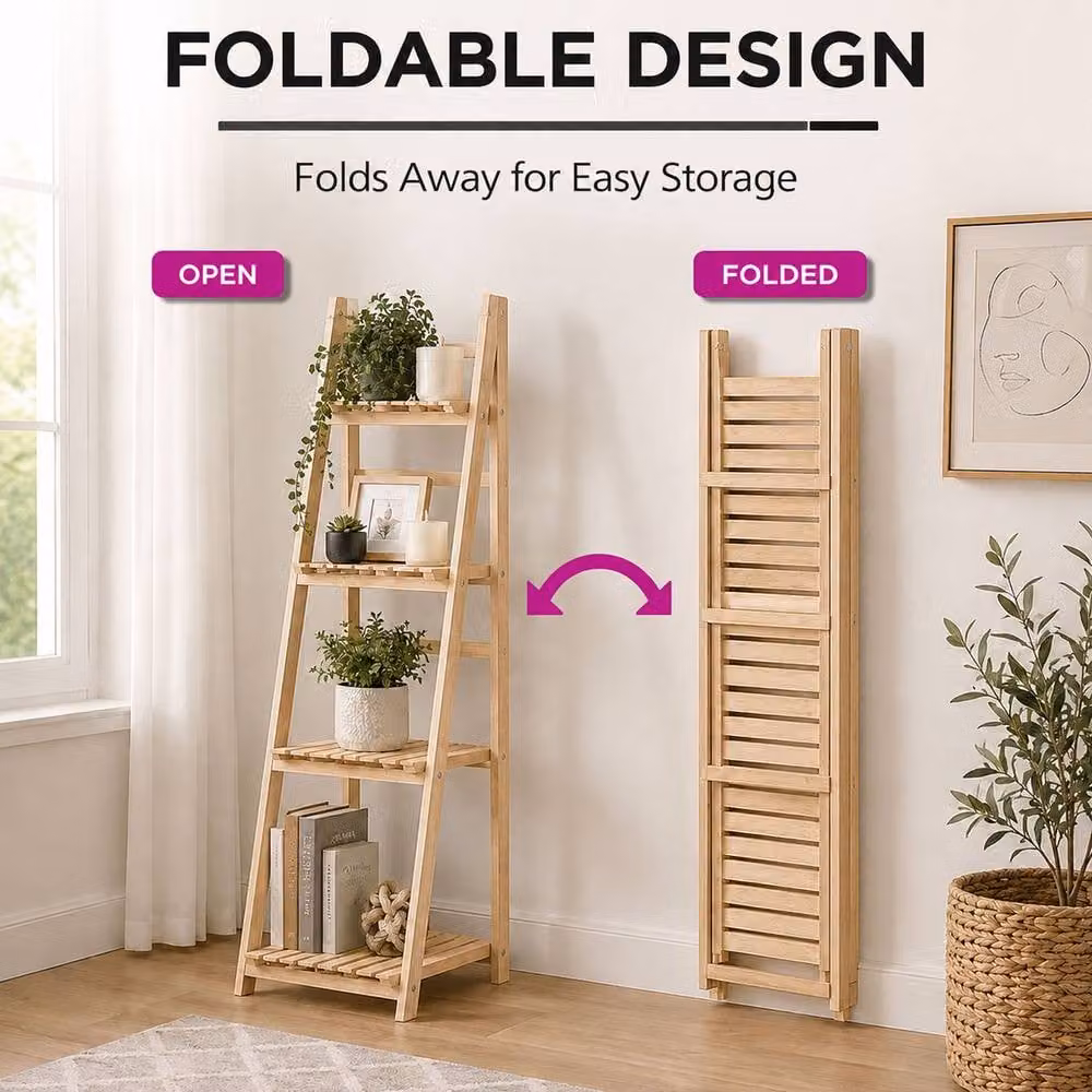 Neo 4 Tier Foldable Wooden Plant Stand in Teak, H 112.0 x W 41.0 x D 33.0 cm – 3