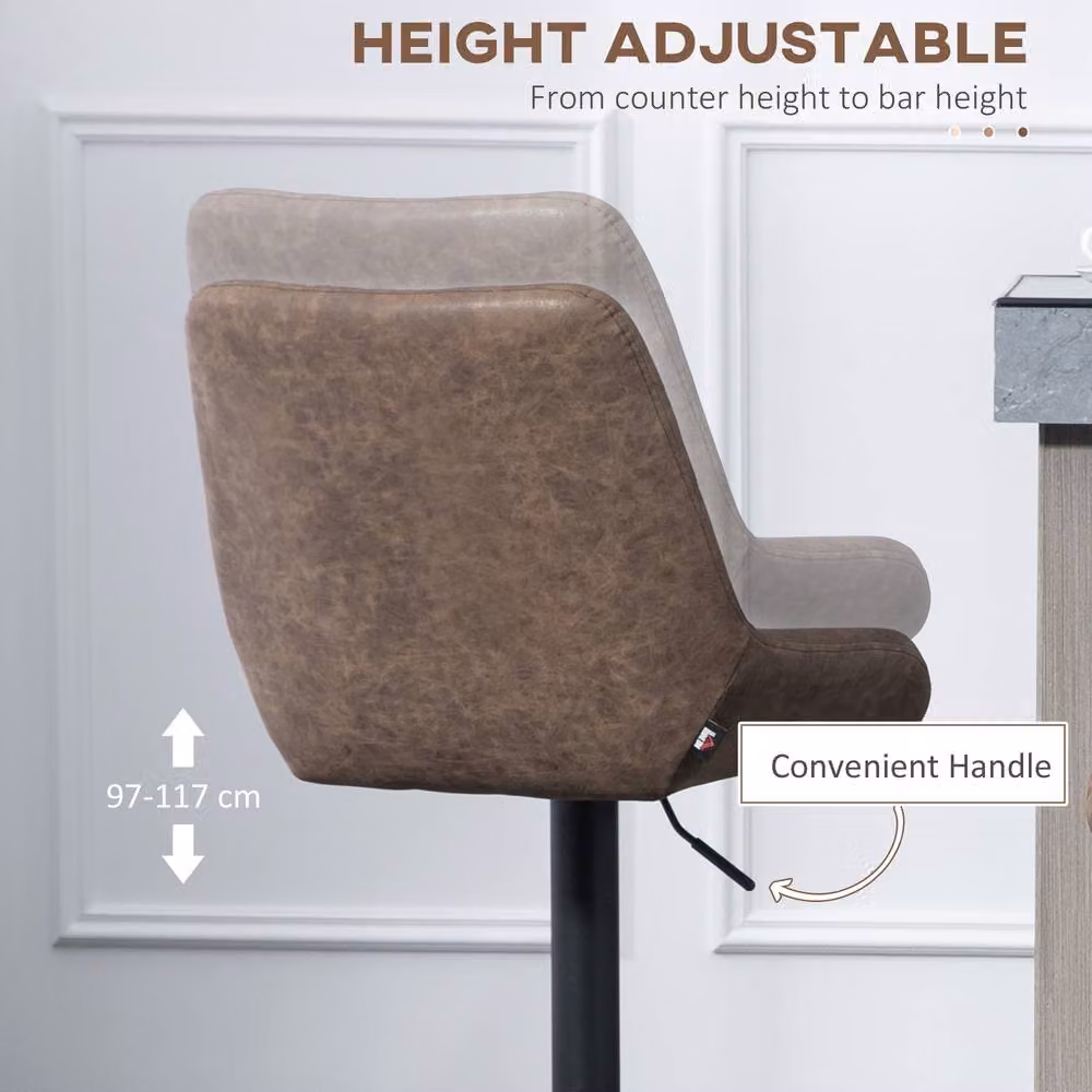 STILVORA Set of 2 Adjustable Height Swivel Bar Stools in Brown Synthetic Leather with Metal Frame – 6