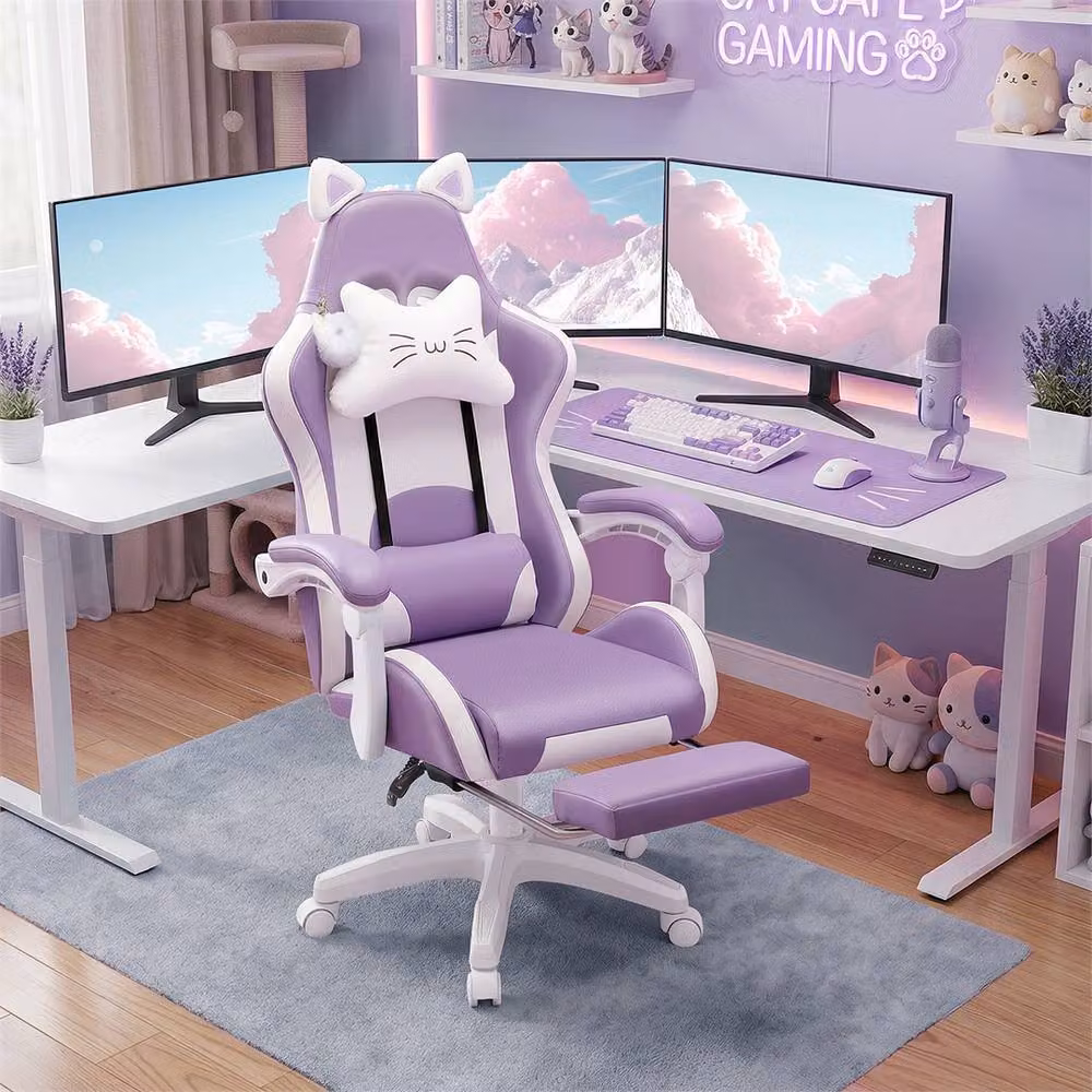 NESTLUNE Purple Gaming Chair with Cat Ears and Armrests, Height Adjustable, H 100 cm x W 100 cm x D 100 cm – 2