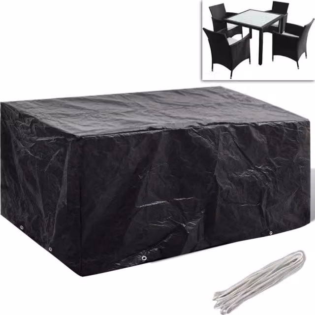Berkfield Home Water Repellent Garden Furniture Cover for 4 Person Poly Rattan Sets, Black, W: 180 cm, D: 140 cm