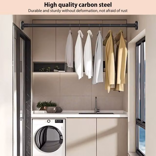 EONLION Black Stainless Steel Extendable Telescopic Shower Curtain Pole, 90-160 cm – 1