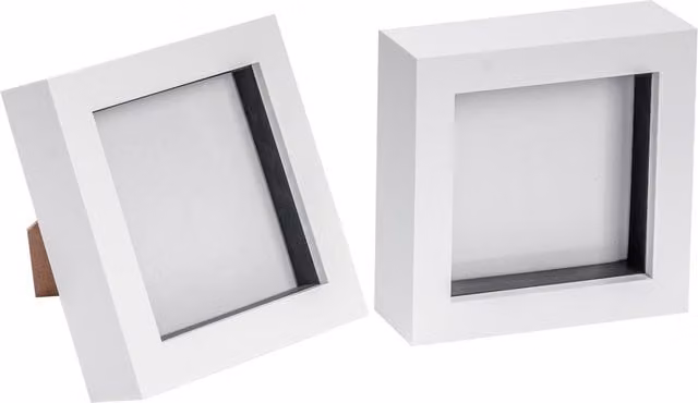 Nicola Spring Pack of 2 White Modern Square 3D Box Photo Frames, W: 10.16 cm x H: 10.16 cm