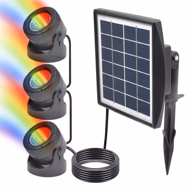 Kelvenix Solar RGB LED Underwater Spotlight in Black for Garden Accent Lighting – 1