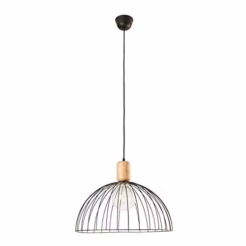 Netlighting LEDS C4 Contrast Cage Ceiling Pendant in Matt Black and Light Wood, E27, 48.7 cm